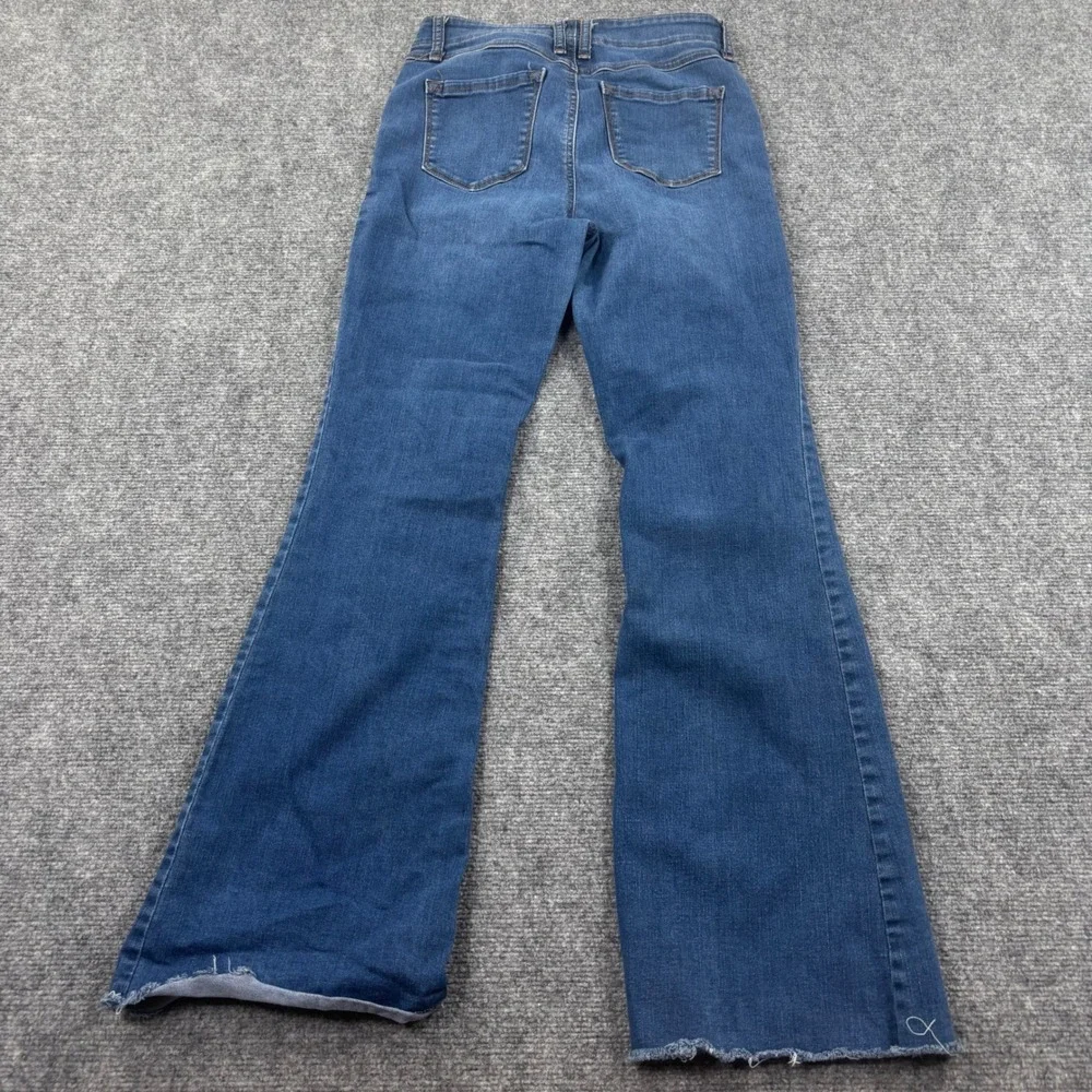 Sincerely Jules Flare Jeans 7/28 Blue Sailor‎ Button Raw Hem Womens
